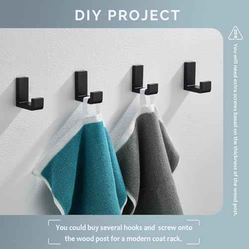Towel Hooks for Bathrooms Matte Black (4 Count)