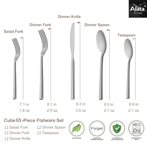 Cube 65 Piece Forged Stainless Steel Flatware Set Cutlery Set with Utensil (12 Count)