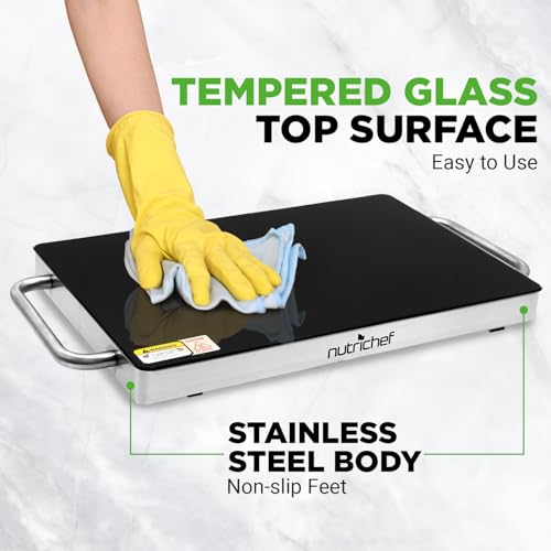 Electric Hot Plate Tray Dish Warmer with Black Glass Top