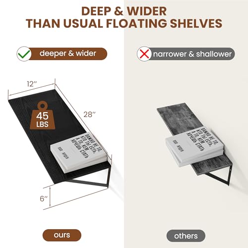 28W x 12D Deep Floating Shelves Set of 2 Black (2 Count)