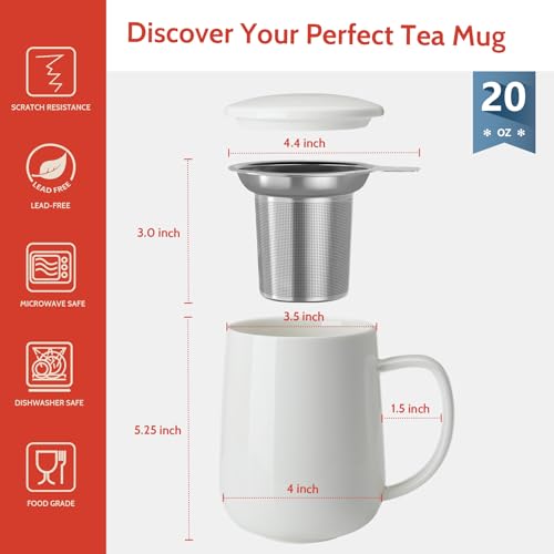 20 OZ Porcelain Tea Mug with Infuser and Lid
