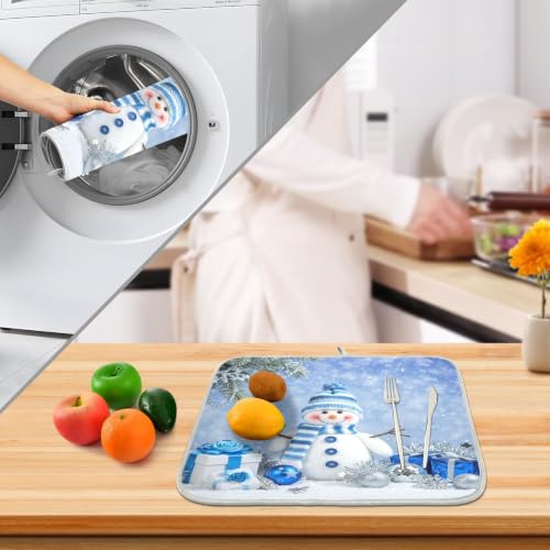 Christmas Snowman Winter Dish Drying Mat for Kitchen Counter Absorbent Microfiber Large Drying Pad Dish Mats Snowflake for Kitchen Countertops 18 x 24 Inch