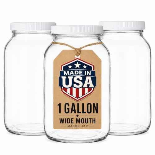1 Gallon Glass Jar Wide Mouth with Airtight Foam Lined Plastic Lid (3 Count)