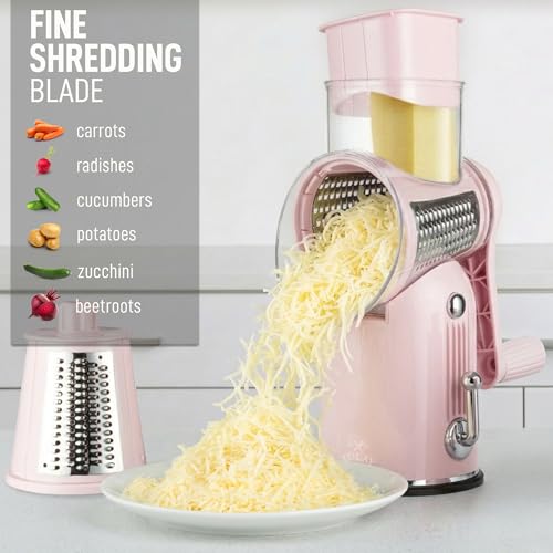 Rotary Cheese Grater Manual Hand Crank 5 Blade Shredder