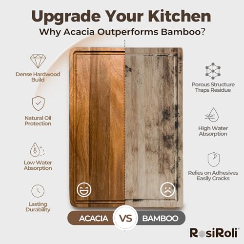 Large Acacia Wood Cutting Board for Kitchen