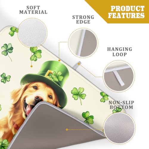 St Patrick's Day Dog Dish Drying Mat 18x24 inch Green Shamrock Dishes Pad Absorbent Microfiber Dish Drainer Mat for Kitchen Counter Coffee