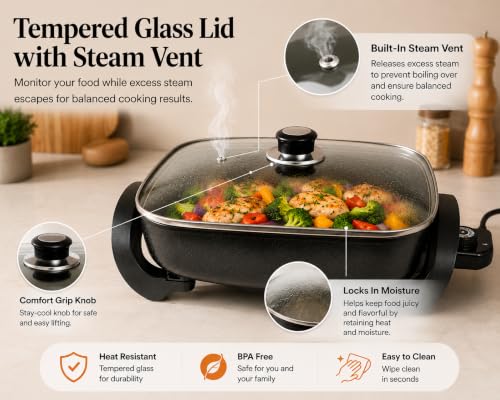 Square Electric Skillet with Lid