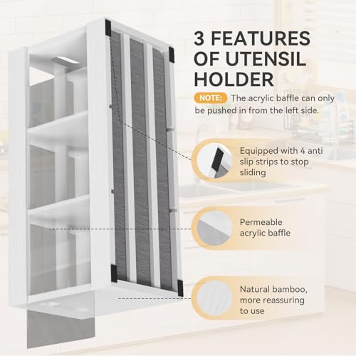 Bamboo Kitchen Utensil Holder with Drying Stone and 6 Compartments
