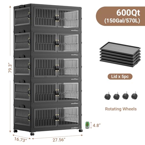 600Qt Stackable Storage Bins with 5 Lids (5 Count)
