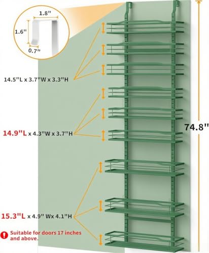 Sage Green 9 Tier Over The Door Pantry Organizer