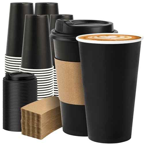 100 Pack 16 oz Disposable Coffee Cups with Lids and Sleeves (100 Count)