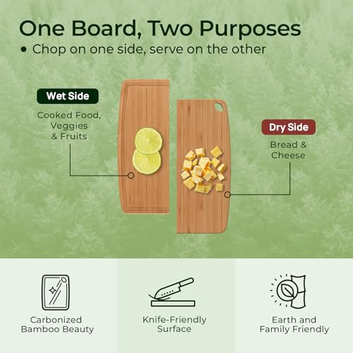 Dishwasher Safe Carbonized Bamboo Wood Cutting Boards for Kitchen with Juice Groove