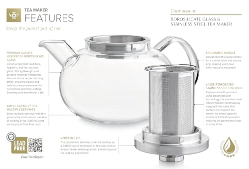Connoisseur Glass Teapot with Stainless Steel Infuser for Loose Tea