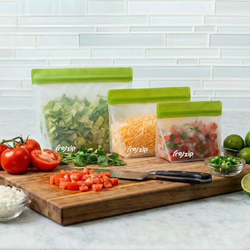 re) zip Reusable Stand-Up Food Storage Bags, Leakproof, 3-Piece, Green