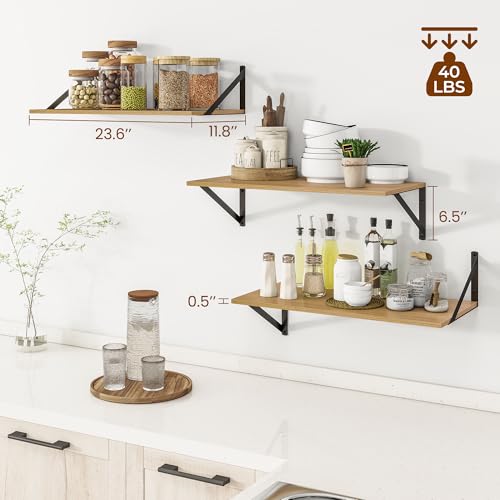 24W x 12D Deep Floating Shelves Set of 3 Oak (3 Count)