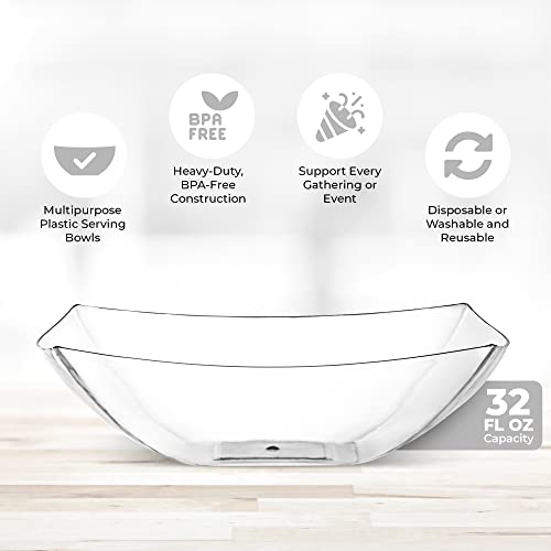 4 Pack Disposable Clear Plastic Serving Bowls Square Party Candy Use 32oz (4 Count)