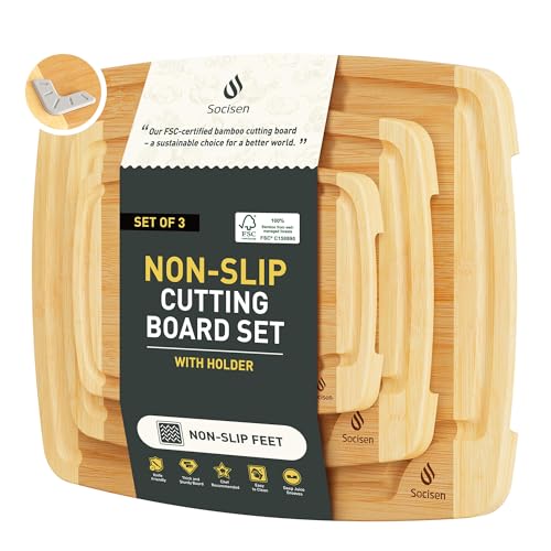 3 packs Bamboo Cutting Board Set Non Slip Feet Over Sink For Kitchen Meal Prep & Serving Brides Her Wedding Day Bridal Shower Engaged Wed House Christmas Married Future Unique Cool Gifts (3 Count)