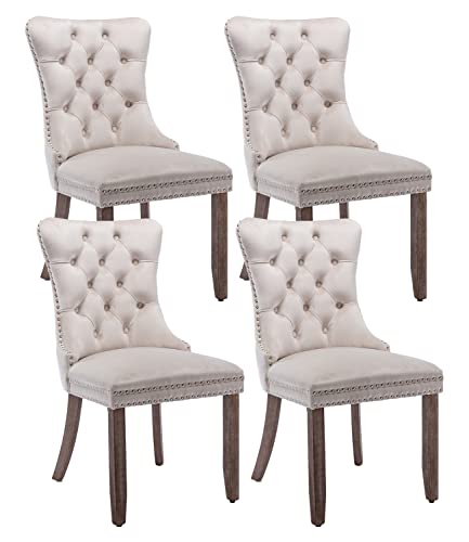Beige Velvet Dining Chairs Set of 4 (4 Count)