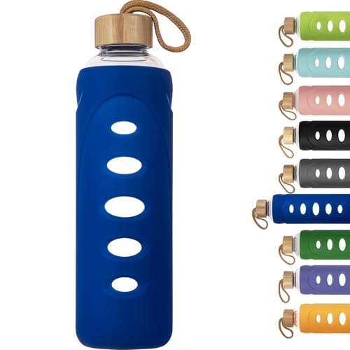 32 oz Narrow Mouth Glass Water Bottle with Windowed Silicone Sleeve