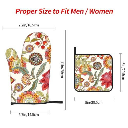 Boho Floral Oven Mitts and Pot Holders Sets of 3 Colorful Flower (3 Count)