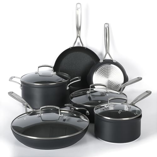 10 Piece Hard Anodized Laser Titanium Forever Non Stick Technology Durable Pots and Pans Cookware Set