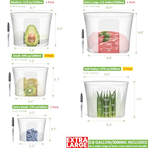 100% Silicone Reusable Storage Bag (9 Count)