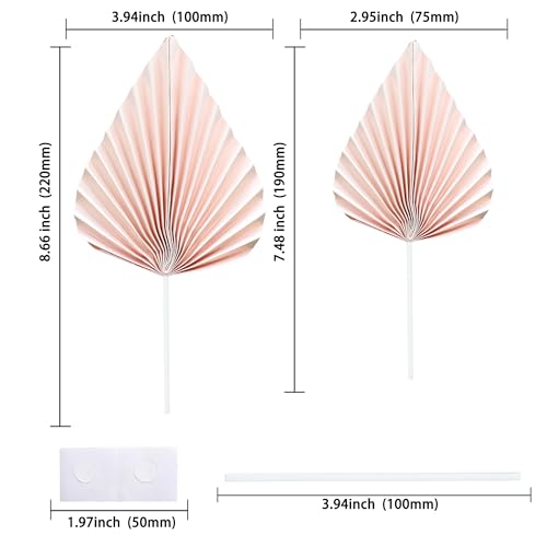 6Pcs Paper Palm Fan Cake Toppers Palm Leaf Fan Cake Topper Palm Spear Leaf Cupcake Toppers Cake Insert Decoration For Cake Decorating Diy Craft Project Home Wedding Party Supplies Pink (6 Count)