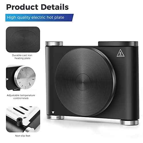 Hot Plate Electric Burner Single Burner Cast Iron hot plates for cooking Portable Burner 1500W with Adjustable Temperature Control Stainless Steel Non