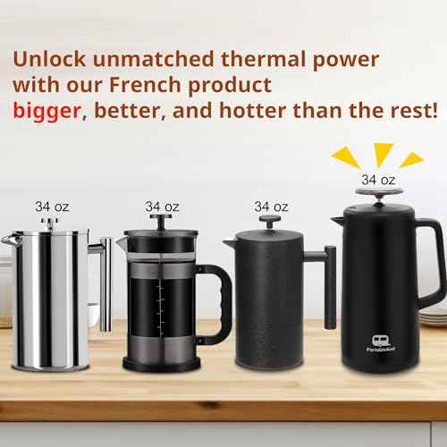 34oz Double Vacuum Insulation Large Silicone French Press Coffee Maker