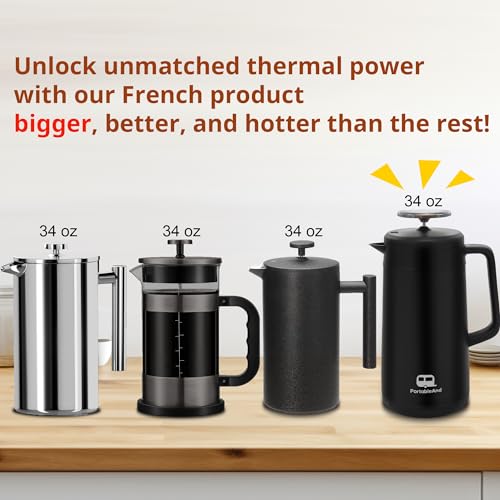 34oz Double Vacuum Insulation Large Silicone French Press Coffee Maker with Silicone Ring