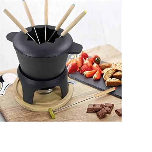 Traditional Fondue Set Matte black enameled cast iron fondue for Taditional swiss fondue 12 pcs fondue pot. for Meat