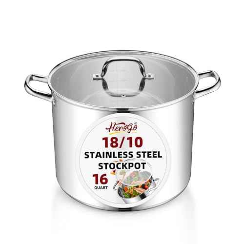 16-Quart 18/10 Stainless Steel Stock Pot with Lid, Large Heavy Duty Soup Pot Compatible with Electric, Gas, Induction and Gas Cooktops, Non-Toxic & Corrosion Resistant, Dishwasher Safe