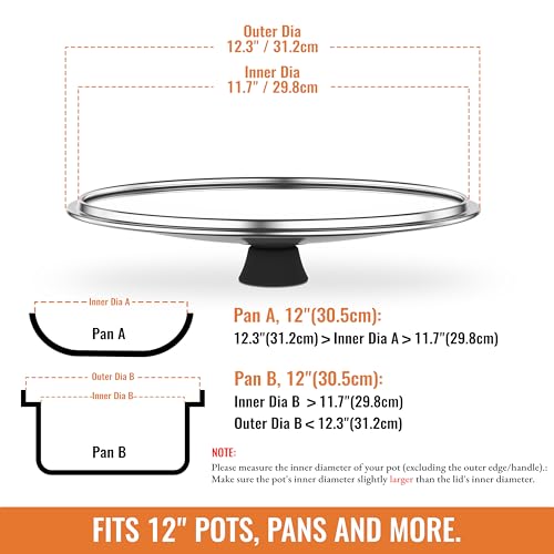 12 Inch Pan Lid For Pots Pans and Skillets