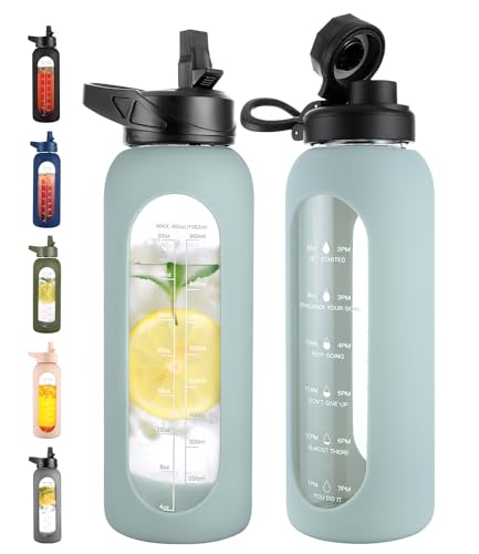 40 oz Glass Water Bottle with Straw