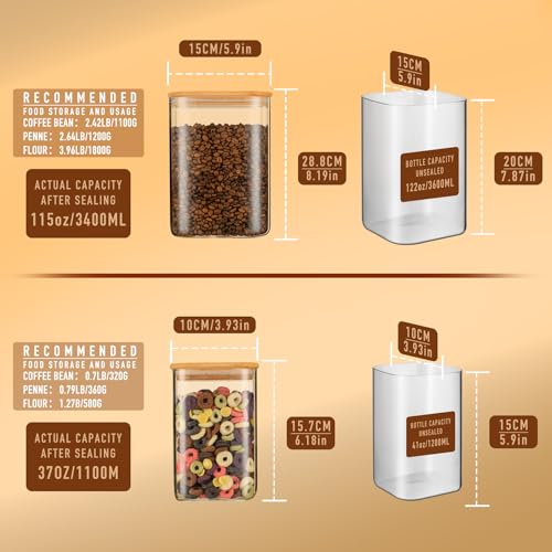 37oz 115oz Square Glass Storage Containers with Lids 2 (2 Count)