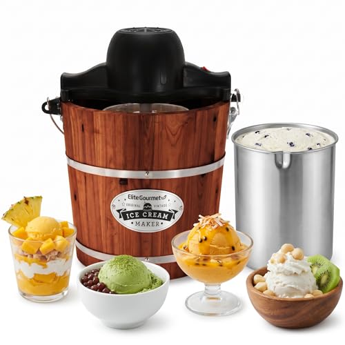 EIM418 4Qt Old Fashioned Walnut Wood Bucket Ice Cream Maker