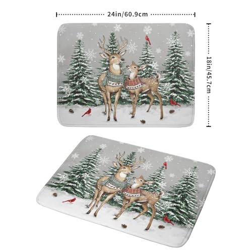 Winter Deer Dish Drying Mat Pine Tree Absorbent Dish Dry Pad Seasonal Microfiber Dish Drainer Mats for Kitchen Counter Coffee Bar 18x24 in