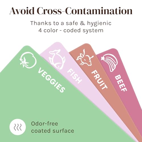 Extra Thick Pastel Flexible Plastic Cutting Board Mats with Food Icons & EZ (4 Count)
