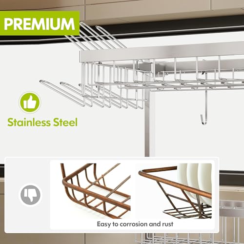 Over The Sink Dish Drying Rack with Cup and Utensil Holder