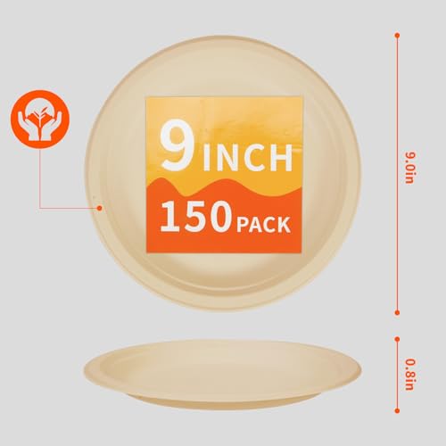 Compostable Paper Plates 9 Inch (150 Count)