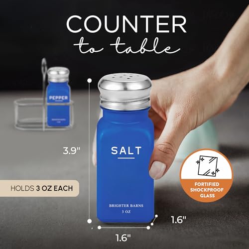 Blue Salt and Pepper Shakers Set with Holder by Brighter Barns (2 Count)