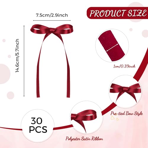 30 Pack Bow Cake Toppers Wine Red Ribbon Bows for Cake Back to School Decor (30 Count)