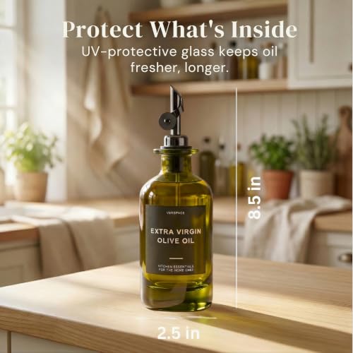 Green Glass Olive Oil Dispenser Bottles For Kitchen (2 Count)