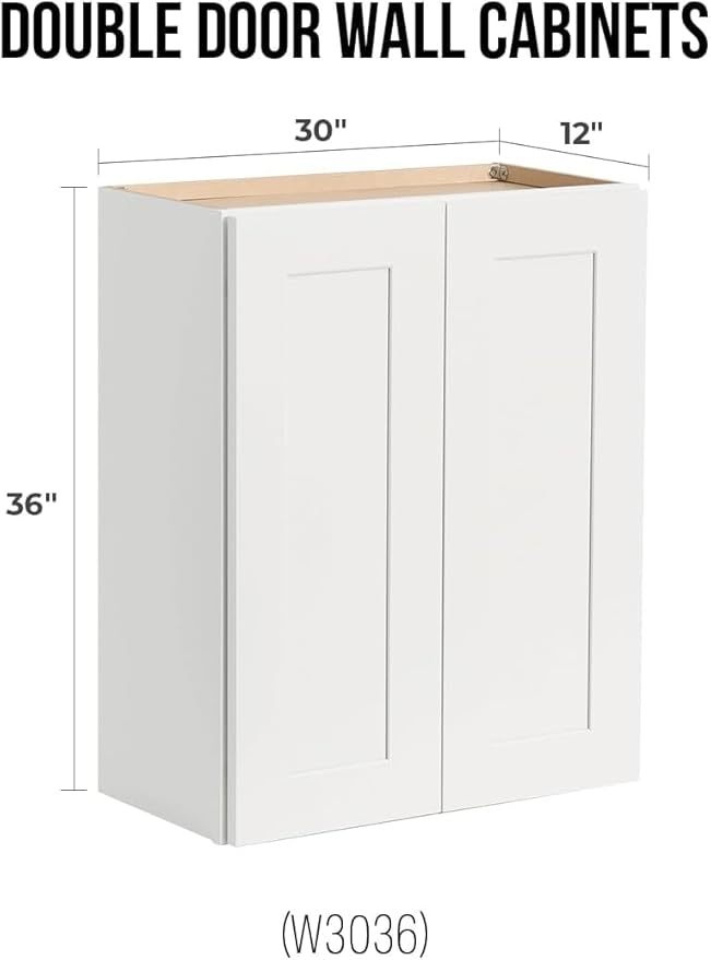 Wall-Mounted Cabinet – Solid Wood Shaker Style Medicine Cabinet with Adjustable Shelves & Soft-Close Doors for Bathroom, Kitchen, and Office Storage (White, 36" W x 12" D x 36" H)
