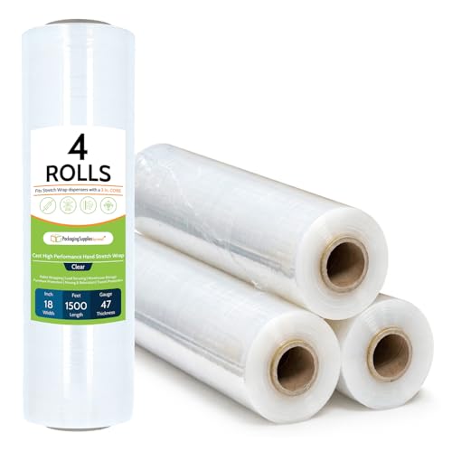 PSBM Stretch Wrap 18 Inch x 1500 Feet 80 GA EQ Heavy Duty Clear 4 Rolls (4 Count)
