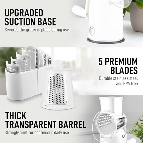 Rotary Cheese Grater Manual Hand Crank 5 Blade Shredder