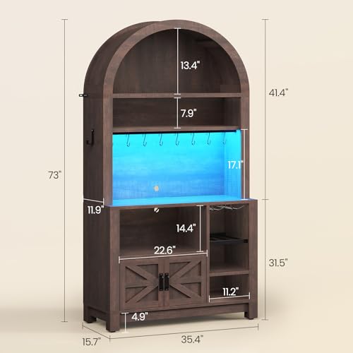 73" Tall Arched Bakers Rack with Power Outlet and LED Light