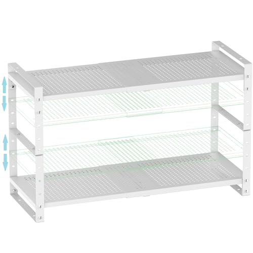 Expandable Shoe Rack Stackable Metal Pantry Storage Shelves Stand Adjustable Height Cabinet Shelf Organizer Racks Spice Shelving (2 Count)