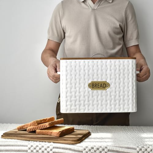 Extra Large Space Saving Farmhouse Bread Box With Wood Lid