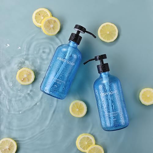 Glass Kitchen Soap Dispenser Set with Ceramic Tray (2 Count)